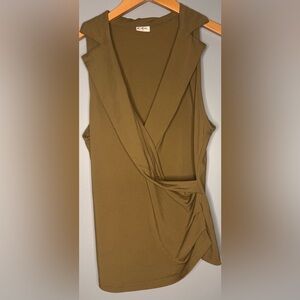 OGL Buttery Soft Wrap Top Olive Green Sleeveless Draped Blouse Size M
